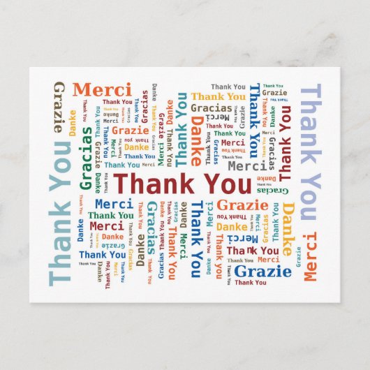 Carte Postale Merci Word Cloud en 5 langues (Devant)