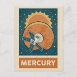 Carte Postale Mercure Retro Galaxy Satellite<br><div class="desc">Illustration rétro de Mercure avec satellite.</div>