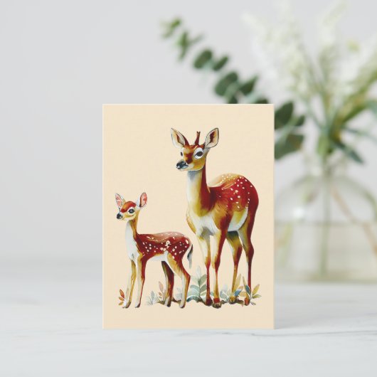 Carte Postale mère cerf et faon (Debout devant)