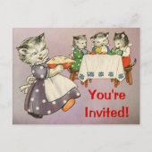 Carte Postale Mère Chat & Chatons Manger Pie - Invitation à la f (Devant)
