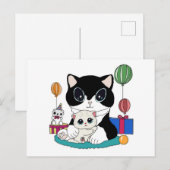 Carte Postale Mère chat et chaton fêtent. Chat (Devant / Derrière)