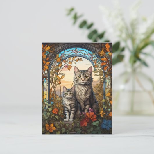 Carte Postale mère de chat et enfant (Debout devant)