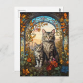 Carte Postale mère de chat et enfant (Devant / Derrière)