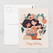 Carte Postale Mère de dessin animé mignon fille. Joyeux Annivers (Devant / Derrière)