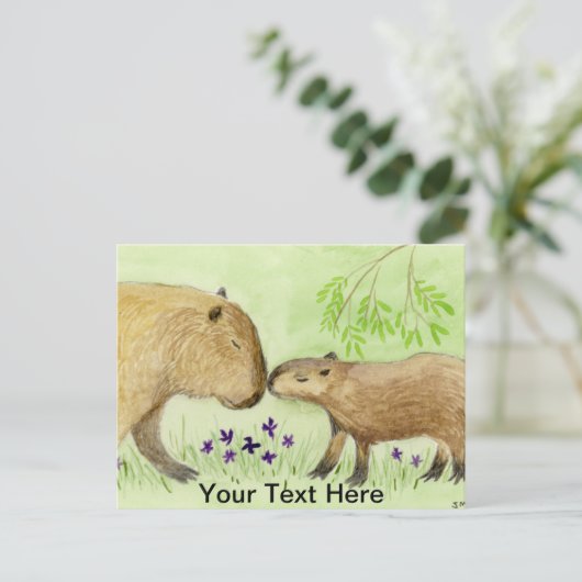 Carte Postale Mère et bébé Capybara (Debout devant)