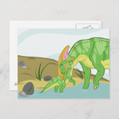 Carte Postale Mère et bébé parasaurolophus (Devant / Derrière)