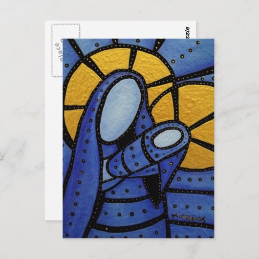 Carte Postale Mère Et Enfant Bleu Abstrait Moderne (Devant / Derrière)