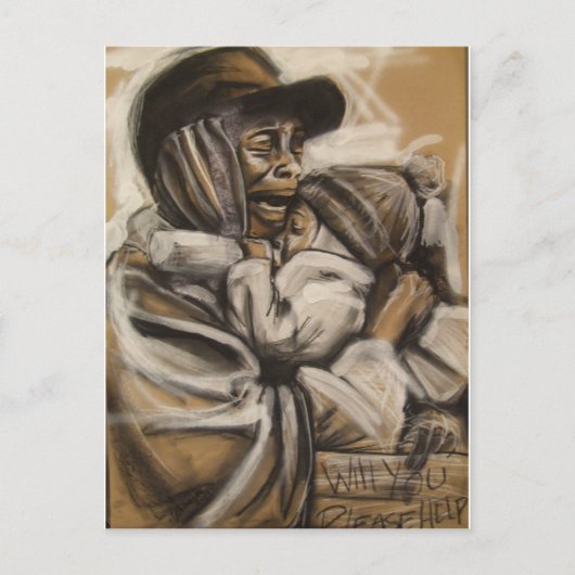 Carte Postale Mère et enfant sans abri (Devant)