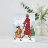 Carte Postale Mère et fille avec cadeau et sac de courses (Debout devant)