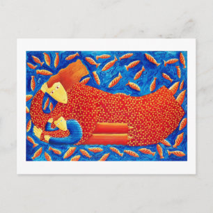 Carte Postale Mère et Fils Avec Poisson Rouge