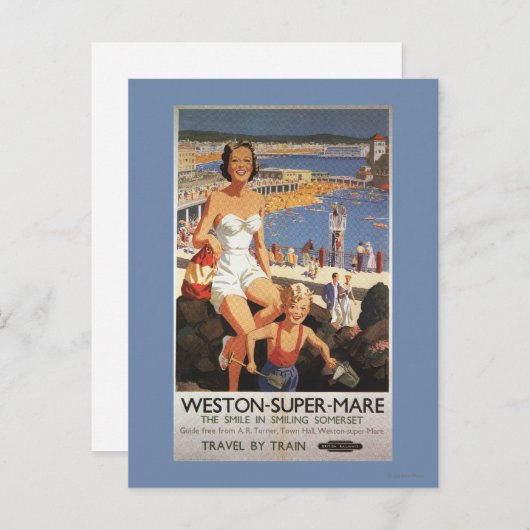 Carte Postale Mère et fils sur l'affiche de chemin de fer de (Devant / Derrière)