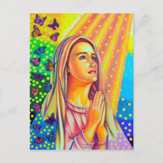 Carte Postale Mère Marie Priant Avec Lumière D'En Haut