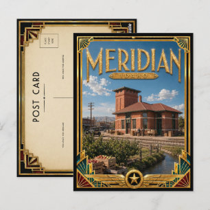 Carte Postale Meridian Idaho Art Déco vintage de l'âge d'or