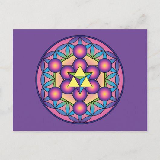 Carte Postale Merkaba, le Cube de Metatron sur Flower of life (Devant)