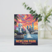 Carte Postale Merlion Park Singapore Skyline Sunset (Debout devant)