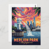 Carte Postale Merlion Park Singapore Skyline Sunset (Devant / Derrière)