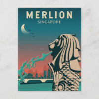 Merlion Singapore Travel Vintage Art