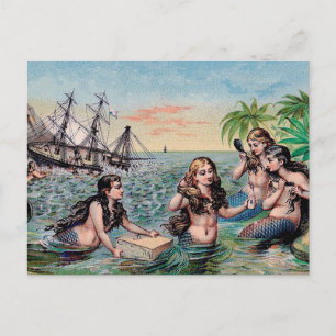Carte Postale Mermaid Antique Magie Océan Nautique
