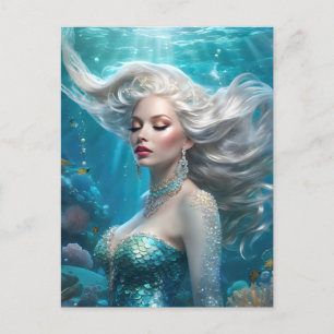 Carte Postale Mermaid cheveux en argent Turquoise Océan