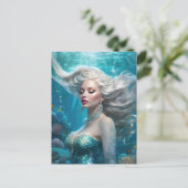 Carte Postale Mermaid cheveux en argent Turquoise Océan (Debout devant)