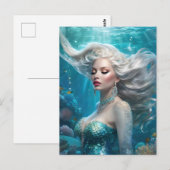 Carte Postale Mermaid cheveux en argent Turquoise Océan (Devant / Derrière)