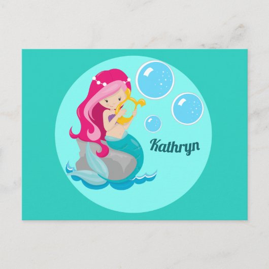 Carte Postale Mermaid Girl mignonne Personnalisé Monogramme Enfa (Devant)