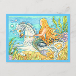 CARTE POSTALE MERMAID & SEA STALLION, UNICORN D'IMAGINAIRE WHIMS