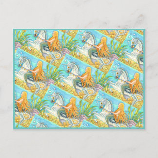 CARTE POSTALE MERMAID & SEA STALLION, UNICORN D'IMAGINAIRE WHIMS