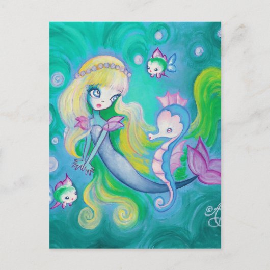 Carte Postale Mermaid With Sea Horse And Fish (Devant)