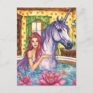 Carte Postale Mermiad et licorne se baignant fantaisie