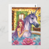 Carte Postale Mermiad et Unicorn imaginaire de bain (Devant / Derrière)