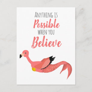 Carte Postale Mermingo : Mermaid-Flamant rose & Citation Inspira