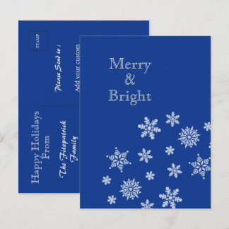 Carte Postale Merry and Bright Snowflakes Blue Christmas   