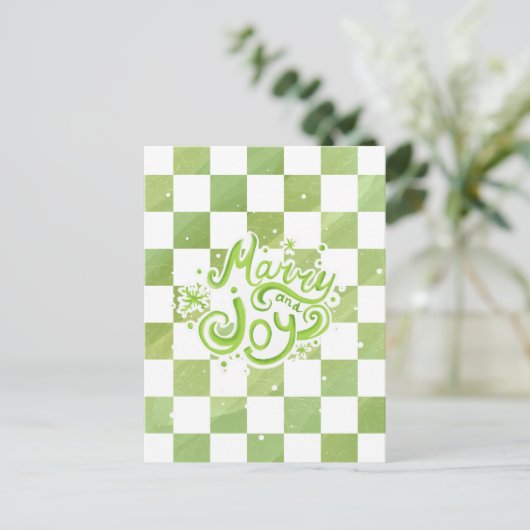 Carte Postale Merry and Joy Green Checkered Holiday Postcard (Debout devant)