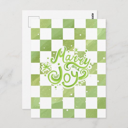 Carte Postale Merry and Joy Green Checkered Holiday Postcard (Devant / Derrière)