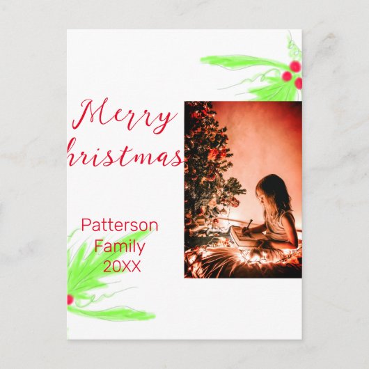 Carte Postale Merry Bright Christmas ajouter nom de famille bien (Devant)