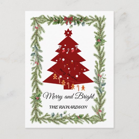 Carte Postale Merry & Bright Modern Red Christmas Tree & Script (Devant)
