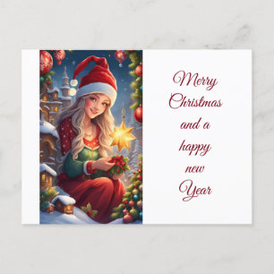 Carte Postale Merry Christmas and a happy new year Girl