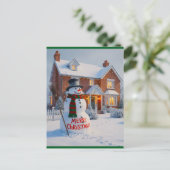 CARTE POSTALE MERRY CHRISTMAS BIG SNOWMAN WINTER SCENE (Debout devant)