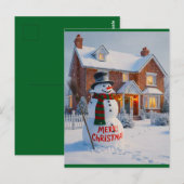 CARTE POSTALE MERRY CHRISTMAS BIG SNOWMAN WINTER SCENE (Devant / Derrière)