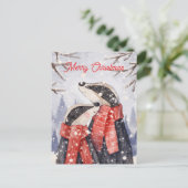 Carte Postale Merry Christmas Couple Badger Illustration (Debout devant)