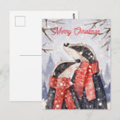 Carte Postale Merry Christmas Couple Badger Illustration (Devant / Derrière)
