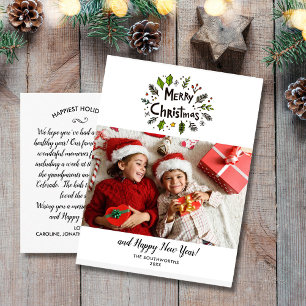 Carte Postale Merry Christmas Family Photo Festive Botanicals