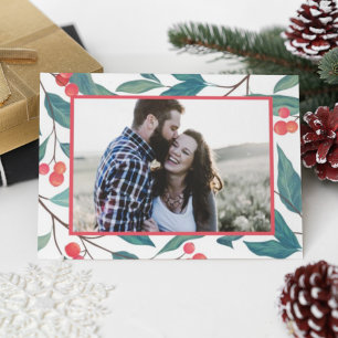 Carte Postale MERRY CHRISTMAS Happy Holidays Watercolor Holly