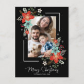 Carte Postale Merry Christmas Red Floral on Black Holidays (Devant)