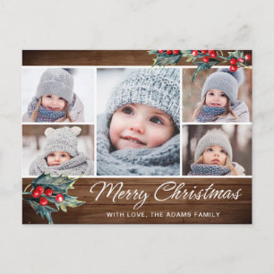 Carte Postale Merry Christmas Rustic 5 PHOTO Collage Greeting