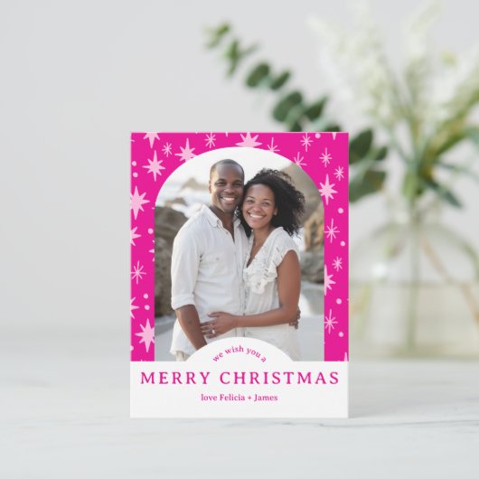Carte Postale MERRY CHRISTMAS Stars Holiday CUSTOM Arch PHOTO (Debout devant)