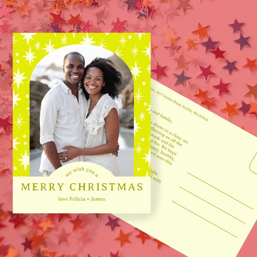 Carte Postale MERRY CHRISTMAS Stars Holiday CUSTOM Arch PHOTO