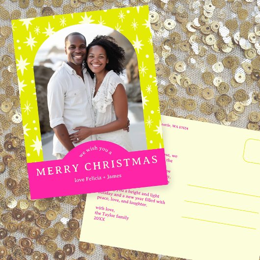 Carte Postale MERRY CHRISTMAS Stars Holiday CUSTOM Arch PHOTO