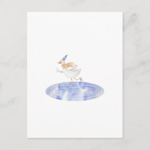 Carte Postale Merry Christmas Winter Ice Skating Goose Card